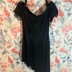 Vintage Elegant Black Dress with Beaded Trim